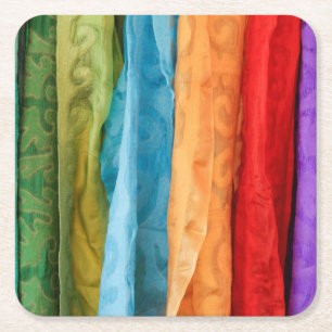 Internationale markt voor folk-kunst vierkante kartonnen onderzetter