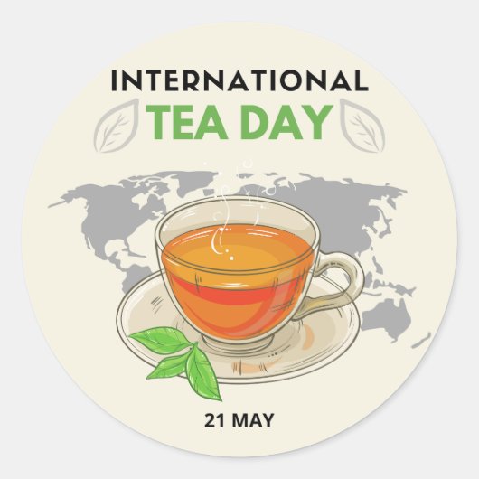 Internationale Tea Day Ronde Sticker (Voorkant)