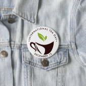 Internationale Theedag, kopje, bladeren logo Ronde Button 7,6 Cm (In situ)