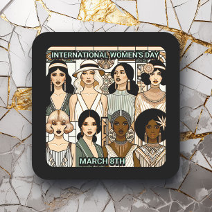 Internationale Vrouwendag 8 maart Art Deco Vierkante Sticker