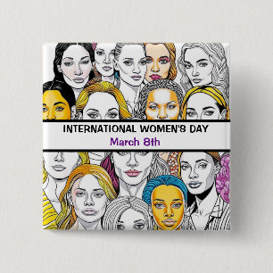 Internationale Vrouwendag 8 maart Vierkante Button 5,1 Cm