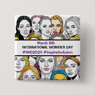 Internationale Vrouwendag 8 maart Vierkante Button 5,1 Cm