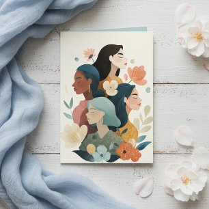 Internationale Vrouwendag Floral Lichtblauw Kaart