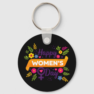 Internationale vrouwendag mars 8 roos feministisch sleutelhanger