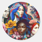 Internationale Vrouwendag Ronde Sticker (Voorkant)
