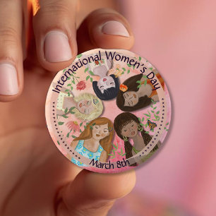 Internationale Vrouwendag Roze Vrouwenportretten Ronde Button 4,0 Cm