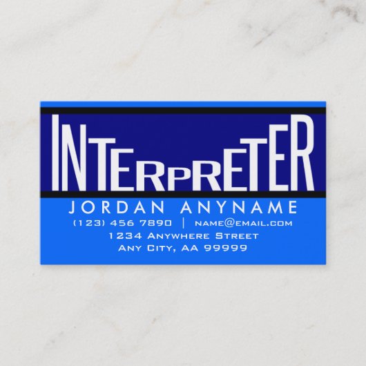 Interprète Funky Text Carte de visite bleu (Devant)