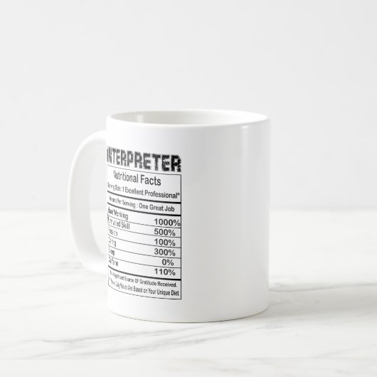 Interprète - valeur nutritive 11oz Café Mug (Devant gauche)