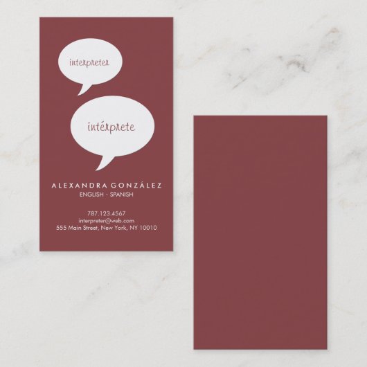 Interpreter Aangepaste kleurenbeluistering Visitekaartje (Voorkant / Achterkant)