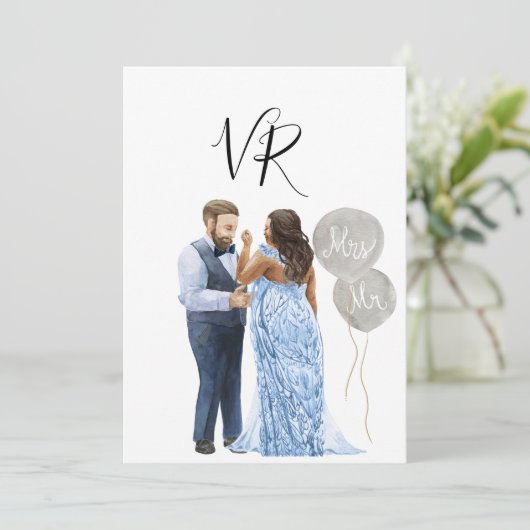 Interraciaal geïllustreerd paar Save The Date (Staand voorkant)