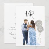 Interraciaal geïllustreerd paar Save The Date (Voorkant / Achterkant)