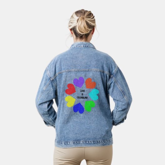 Interraciale liefdesregenboogharten denim jacket (Model)