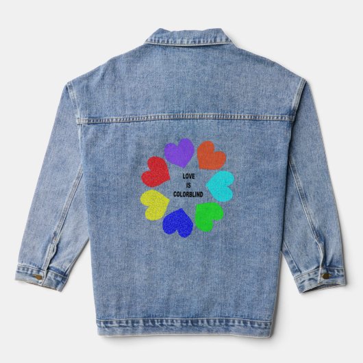 Interraciale liefdesregenboogharten denim jacket (Achterkant)