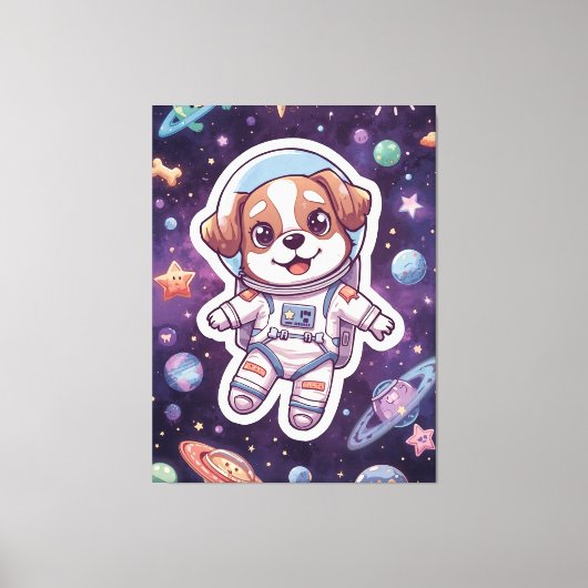 Interstellar Paws - Schattigee ruimtehond in avont Canvas Afdruk (Voorkant)