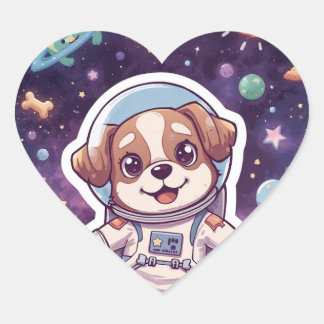 Interstellar Paws - Schattigee ruimtehond in avont Hart Sticker