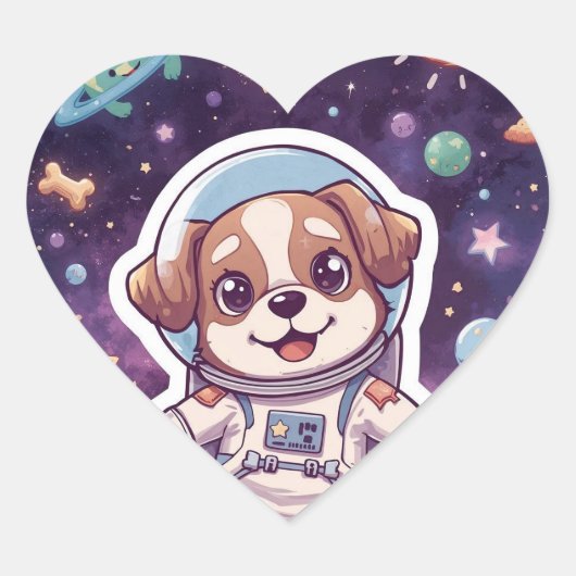 Interstellar Paws - Schattigee ruimtehond in avont Hart Sticker (Voorkant)