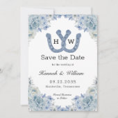 Intertwind Blue Hoefijzer Monogram Floral Foto Save The Date (Voorkant)