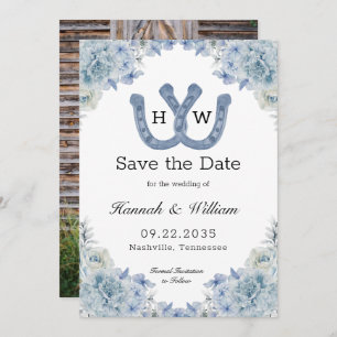 Intertwind Blue Hoefijzer Monogram Floral Foto Save The Date