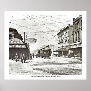 Interurban railwagen in het centrum van Fort Worth Poster