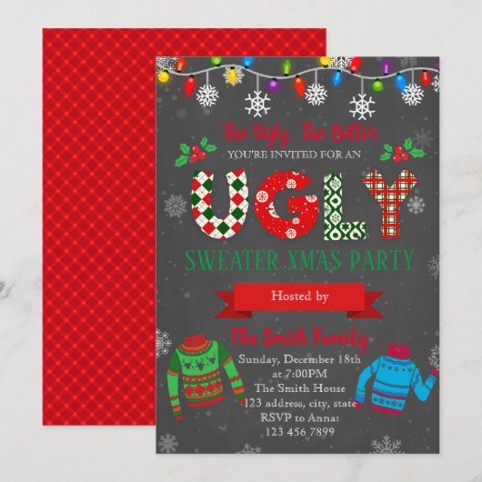 Intimidante invitation à la fête du pull de Noël (Devant / Derrière)