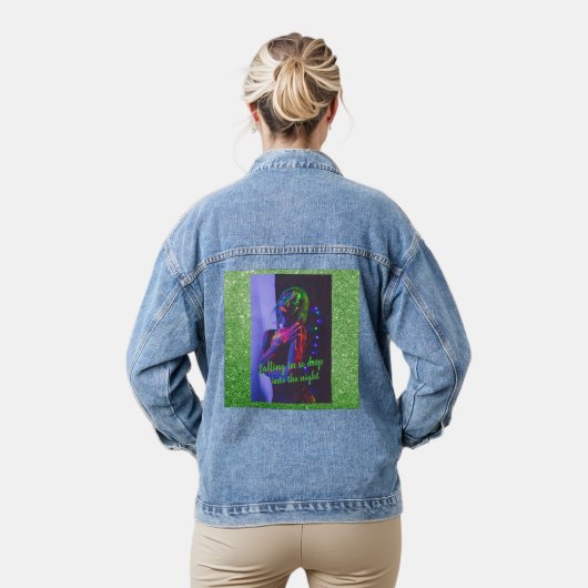 Into the Night Green Faux Glitter Denim Jacket (Model)
