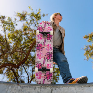 Into the Pink Mid Century geometrische patroonkuns Skateboard
