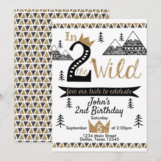Into the Wild 2nd Birthday Party Invitation Tribal (Devant / Derrière)