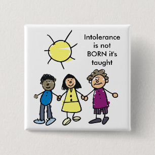 INTOLERANCE IS NIET GEBOREN VIERKANTE BUTTON 5,1 CM