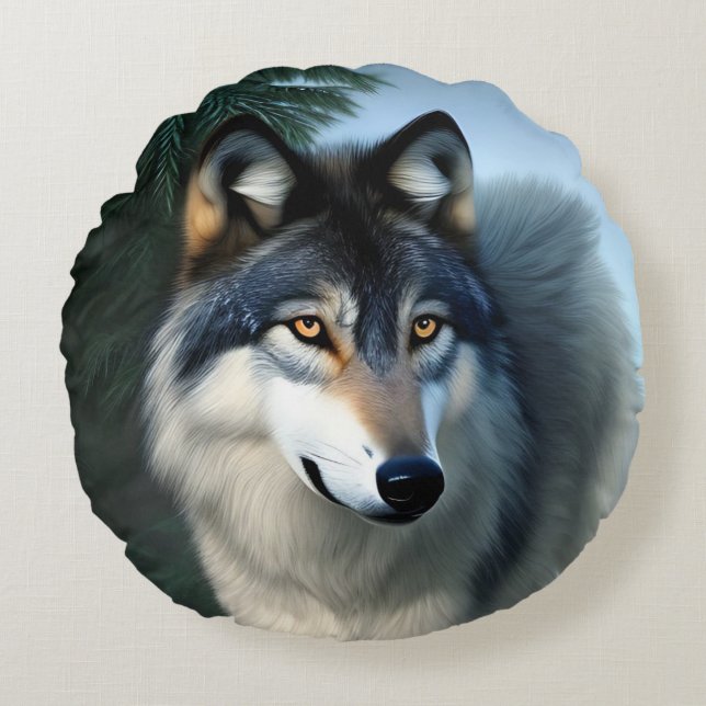 Intrépide Loup De L'Arctique, Coussin Rond (Devant)