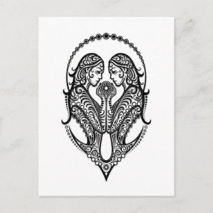 Intricate Black Gemini Zodiac op White Briefkaart