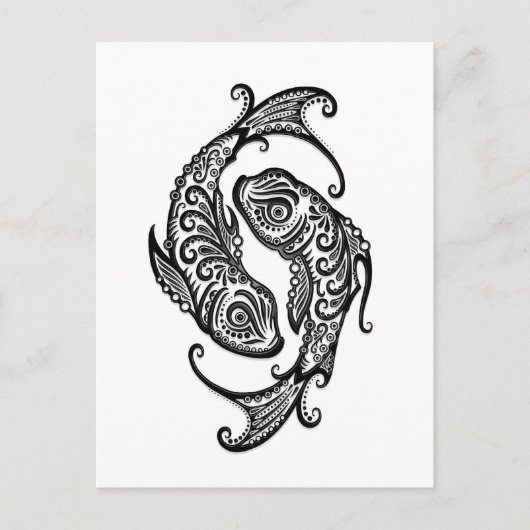 Intricate Black Pisces Zodiac op White Briefkaart (Voorkant)