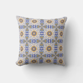 intricate blue and yellow geometric patterns kussen