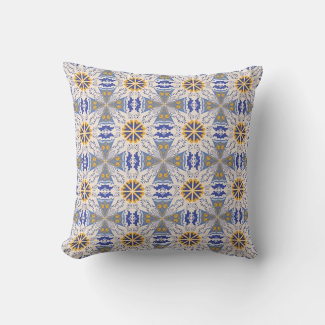 intricate blue and yellow geometric patterns kussen (Voorkant)