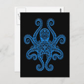 Intricate Blue Octopus op zwart Briefkaart (Voorkant / Achterkant)