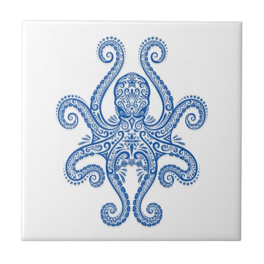 Intricate Blue Octopus Tegeltje (Voorkant)