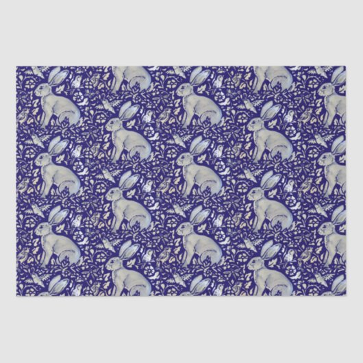 Intricate Blue Rabbit Bird Morris Style Pattern Tissuepapier (Voorkant)
