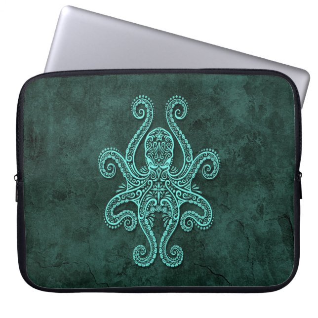 Intricate Blue Stone Octopus Laptop Sleeve (Voorkant)