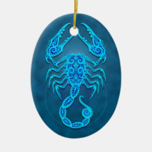 Intricate Blue Tribal Scorpio Keramisch Ornament