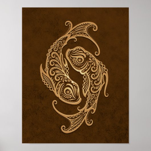Intricate Brown Pisces Zodiac Poster (Voorkant)
