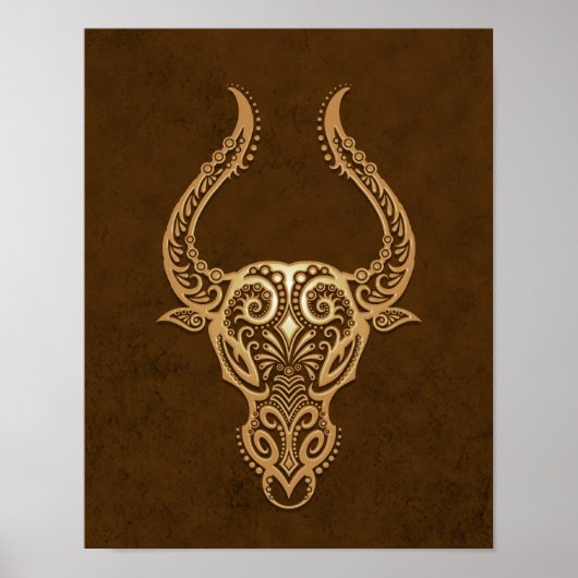 Intricate Brown Taurus Zodiac Poster (Voorkant)