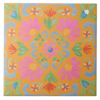 Intricate Detailed Flower Vibrant Tegeltje