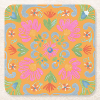 Intricate Detailed Vibrant Floral Summer Vierkante Kartonnen Onderzetter
