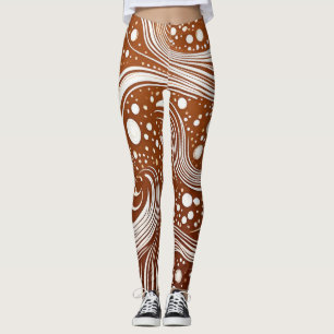 Intricate Elegantie: Wit Design op Bruine Leggings