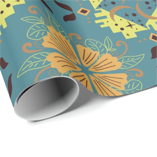 Intricate floral and geometric pattern with orange cadeaupapier (Rol Hoek)