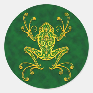 Intricate Golden Green Tree Kikker Ronde Sticker