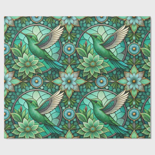Intricate green and teal stained glass-style cadeaupapier (Vlak)