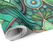 Intricate green and teal stained glass-style cadeaupapier (Rol Hoek)