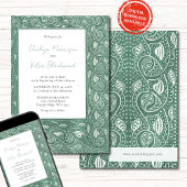 Intricate Leaf Frame on Green Wedding Invitation Kaart