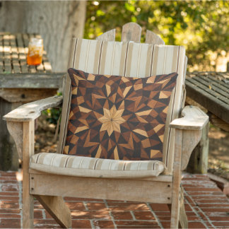 "Intricate Marquetry Geometric Wood Throw Pillow" Buitenkussen