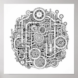 Intricate Steampunk Decoupage Sjabloon Lijnkunst Poster